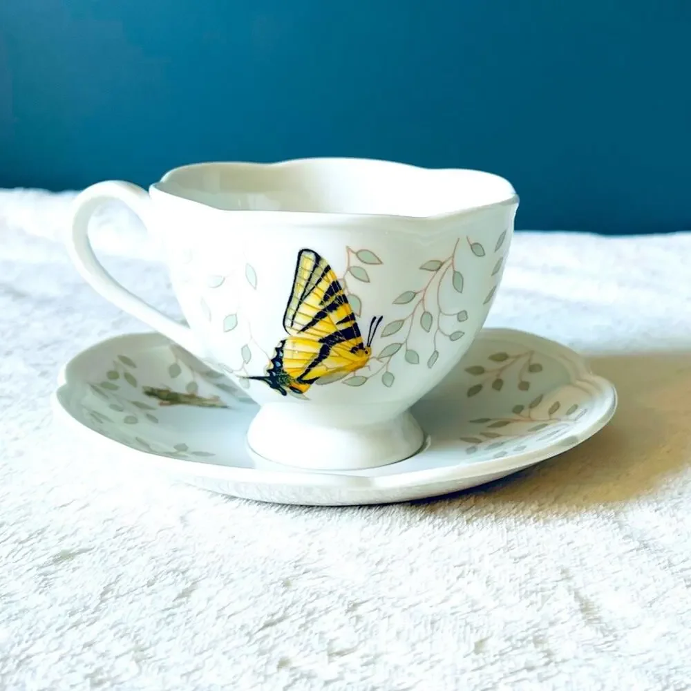 Lenox Butterfly Meadow Footed Tea Cup Saucer Coffee Cup Mug